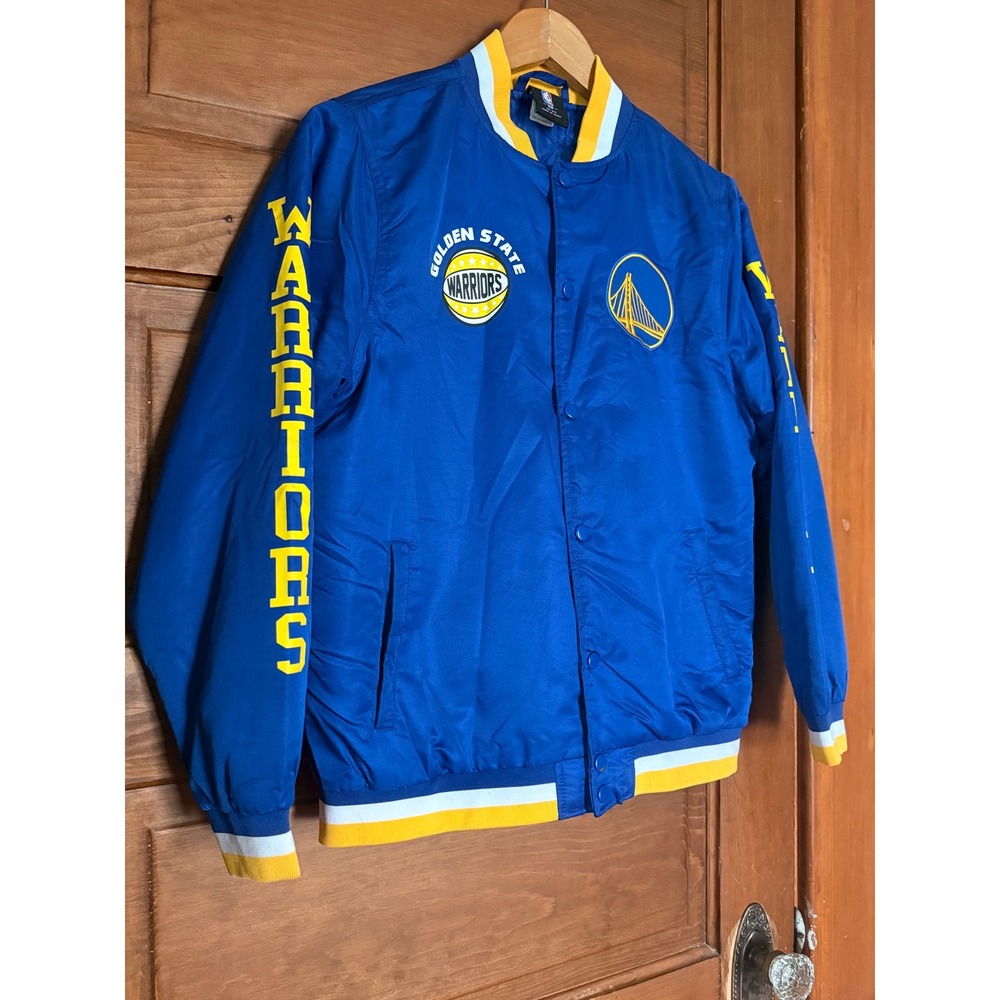 NBA Golden State Warriors Youth Satin Varsity Jacket Blue Yellow Size XL 18-20
